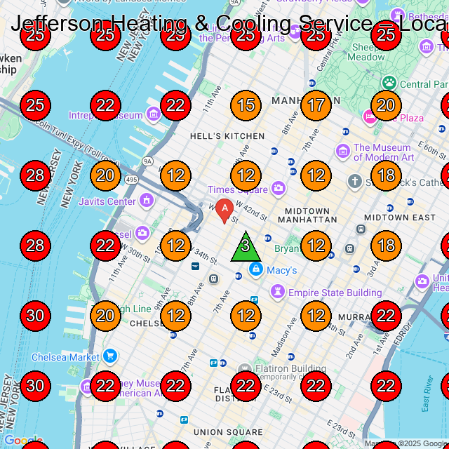 Jefferson Heating & Cooling Service GeoGrid visibility map for Hvac Contractor in New York
